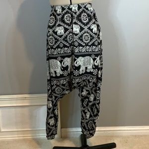 Boho elephant print low crotch pants, sz M